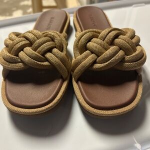 EUC ROTHY'S The Summer Slide Braided Sandals Sz US 9.5 Gold Sun